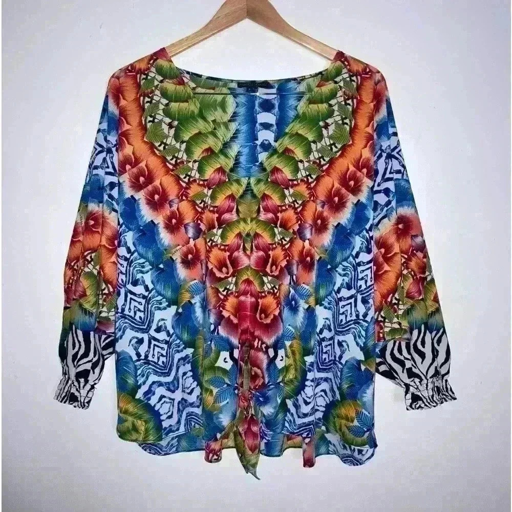 Alberto Makali Kimono Tropical Floral Top Tie Front - Picture 2 of 10